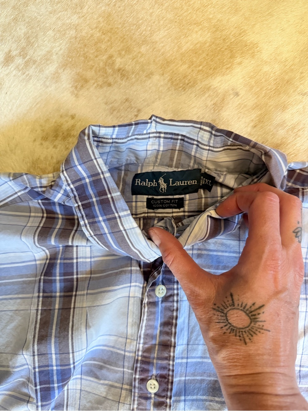 Ralph Lauren Blue and Brown Plaid Custom Fit Button-Down Shirt